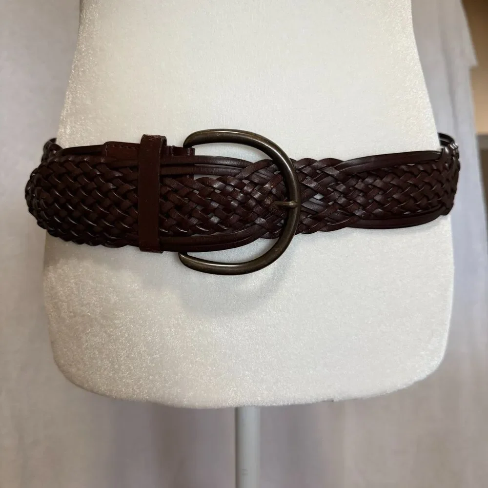 Coldwater Creek Women's Belt Size Small Braided Brown Bonded Leather Belt‎